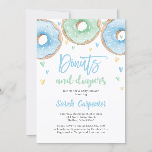 Donuts and Diapers Baby Shower boy Invitation (Front)