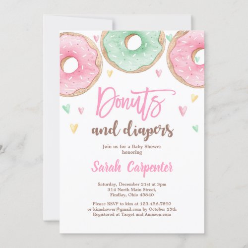 Donuts and Diapers Baby Shower girl Invitation