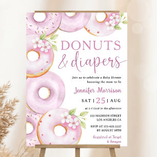 Donuts And Diapers Baby Shower Girl Pink Welcome Foam Board