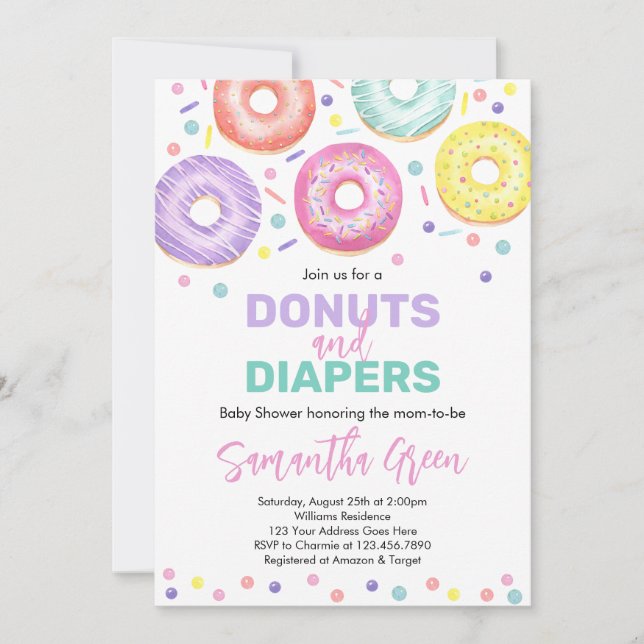 Donuts and Diapers Baby Shower Invitation (Front)