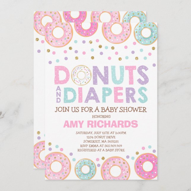 Donuts And Diapers Baby Shower Invitation (Front/Back)