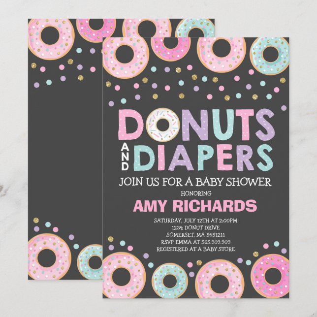 Donuts And Diapers Baby Shower Invitation (Front/Back)