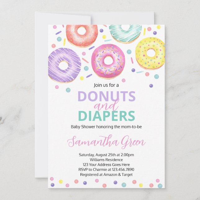 Donuts and Diapers Baby Shower Invitation (Front)