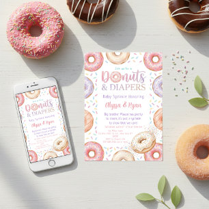 Donuts and Diapers Baby Shower Sprinkle Pastel Invitation