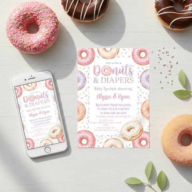 Donuts and Diapers Baby Shower Sprinkle Pastel Invitation (Creator Uploaded)
