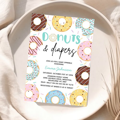  Donuts and Diapers Baby Sprinkle Baby Shower Invitation