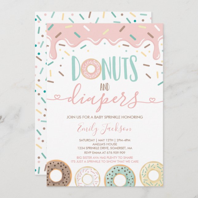 Donuts And Diapers Baby Sprinkle Invitation (Front/Back)