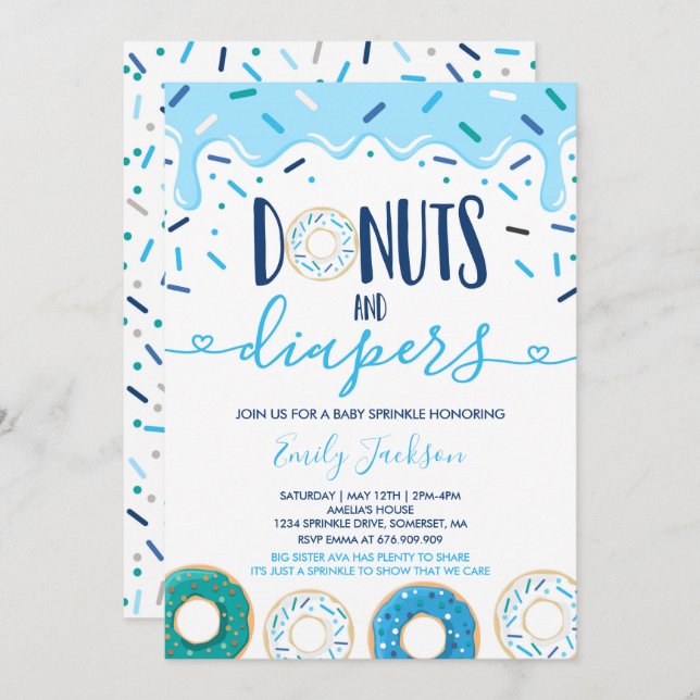 Donuts And Diapers Baby Sprinkle Invitation (Front/Back)
