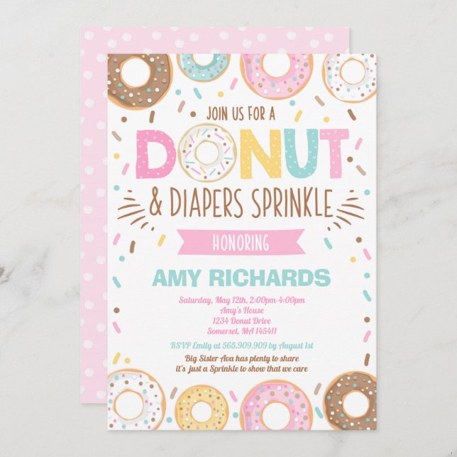 Donuts And Diapers Baby Sprinkle Invitation (Front/Back)