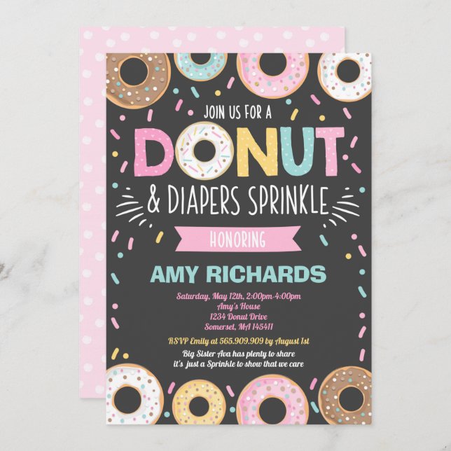 Donuts And Diapers Baby Sprinkle Invitation (Front/Back)