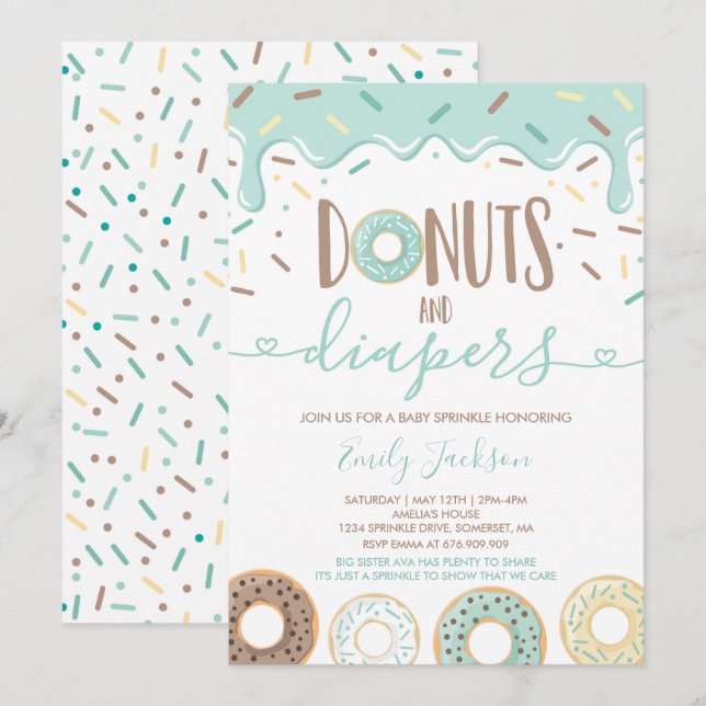 Donuts And Diapers Baby Sprinkle Invitation (Front/Back)