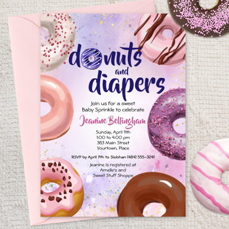 Donuts And Diapers Baby Sprinkle Shower Invitation