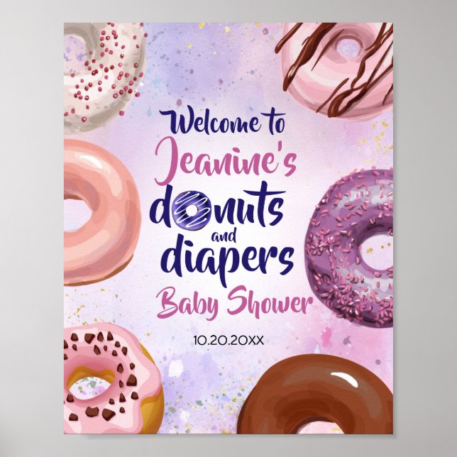 Donuts and Diapers Baby Sprinkle Shower Welcome Poster (Front)