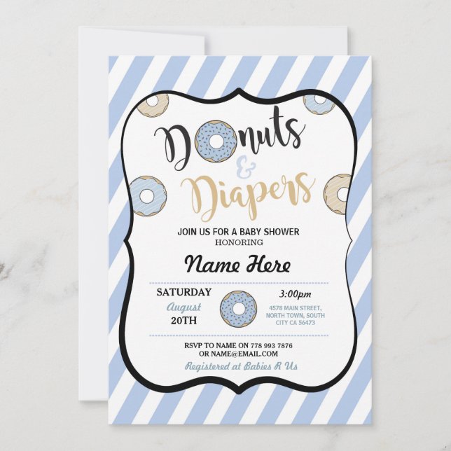 Donuts and Diapers Blue Baby Shower Invite (Front)