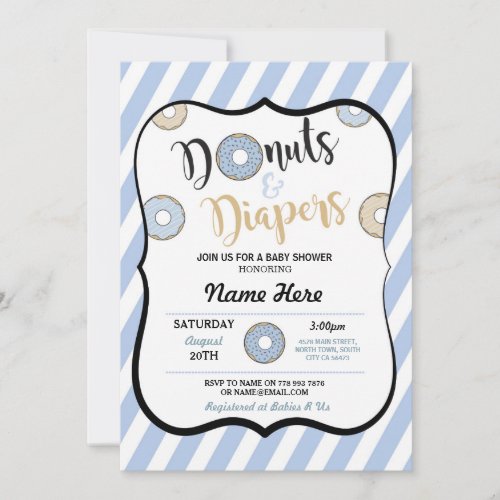 Donuts and Diapers Blue Baby Shower Invite
