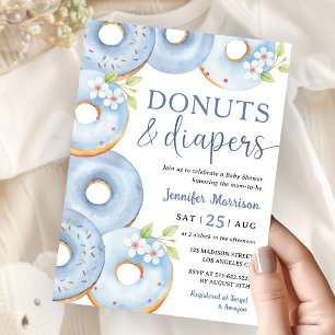 Donuts and Diapers Blue Boy Baby Shower Invitation