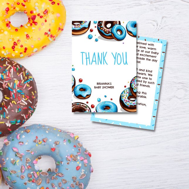 Donuts and diapers blue brown baby shower thank you card (Donuts and diapers blue brown donuts and sprinkles baby shower thank you cards)