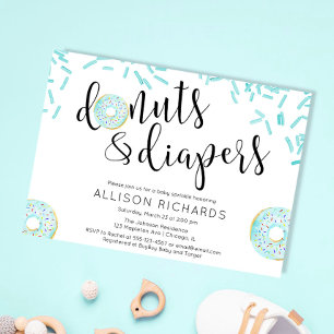 Donuts and diapers boy baby sprinkle invitation