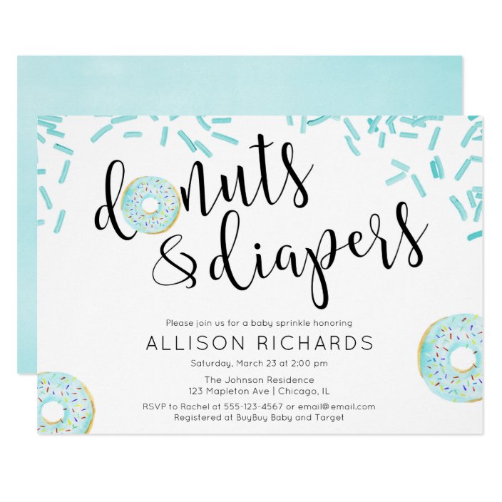 Donuts And Diapers Boy Baby Sprinkle Invitation Zazzle Donuts And Diapers Boy Baby Sprinkle