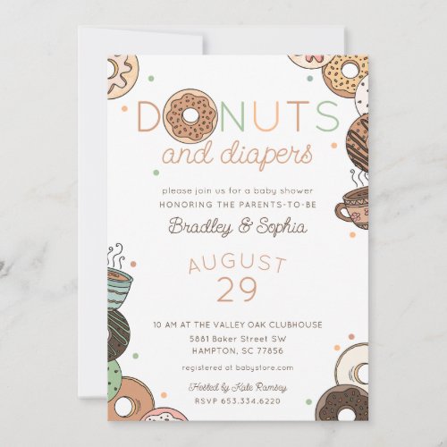 Donuts and Diapers Brunch Baby Boy Shower Invitation