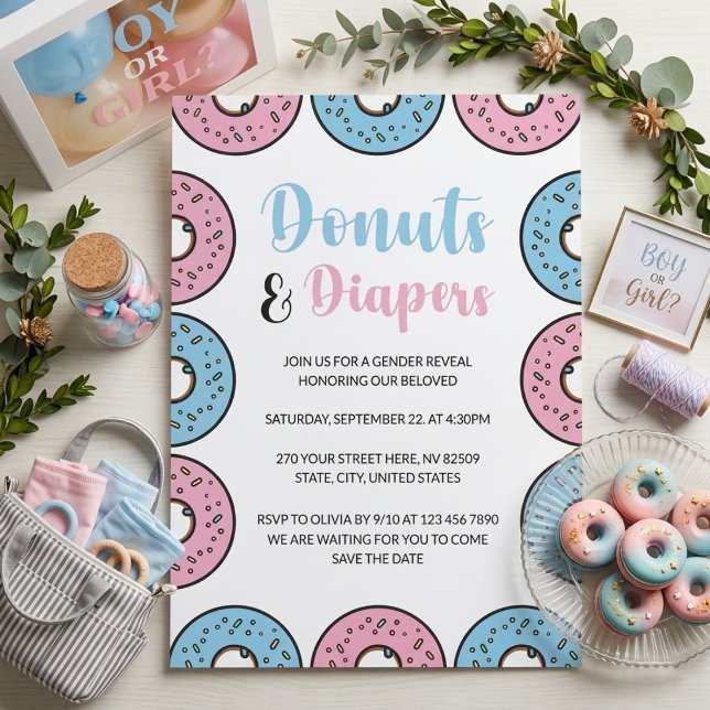 Donuts and Diapers Gender Reveal Invitation (Creator Uploaded)