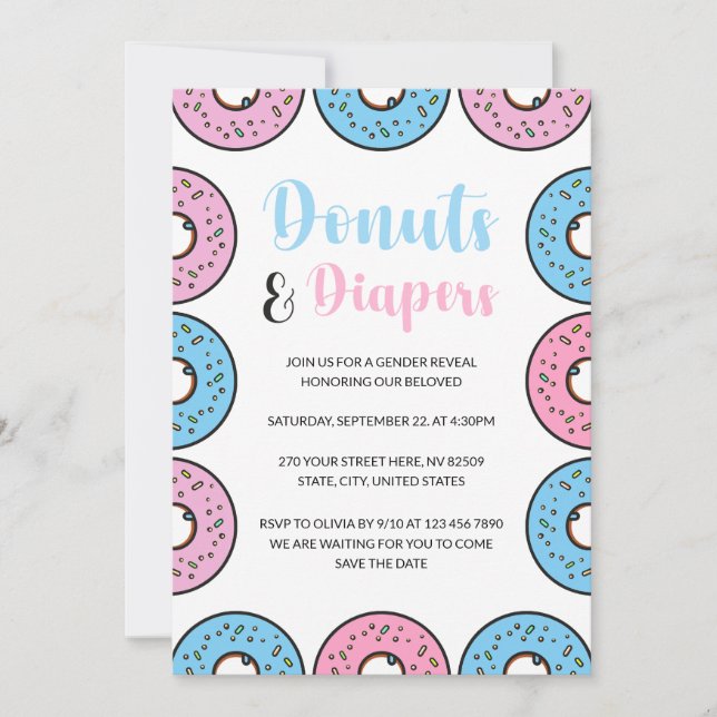 Donuts and Diapers Gender Reveal Invitation (Front)