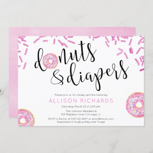 Donuts and diapers girl baby sprinkle invitation