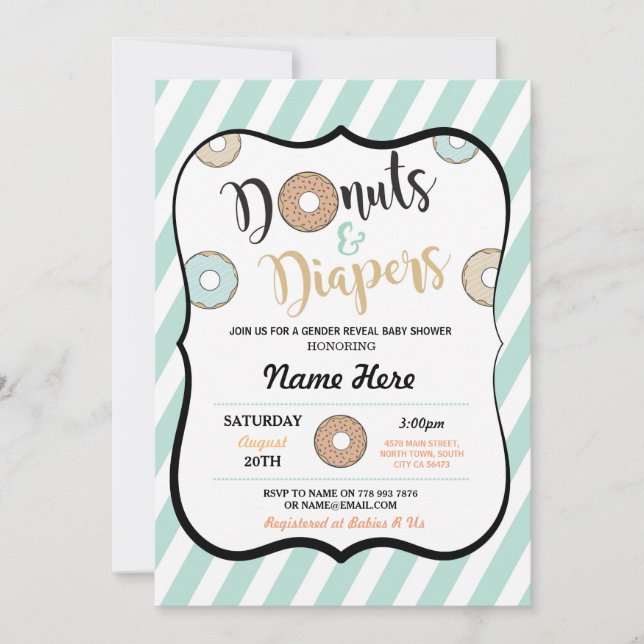 Donuts and Diapers Mint Baby Shower Invite (Front)