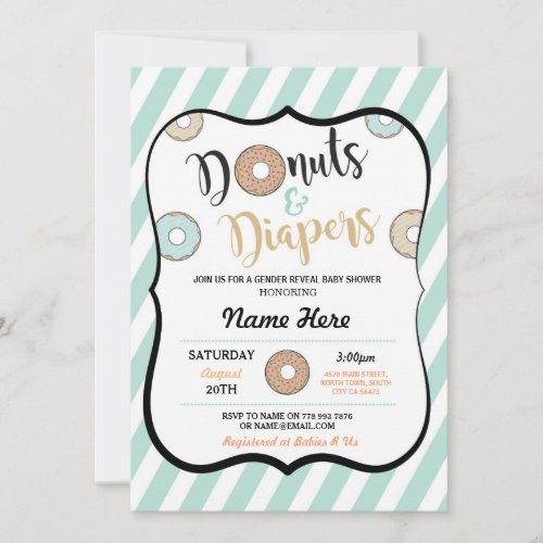 Donuts and Diapers Mint Baby Shower Invite