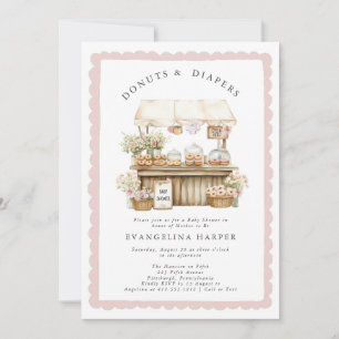 Donuts and Diapers Pink Bow Girl Baby Shower  Invitation