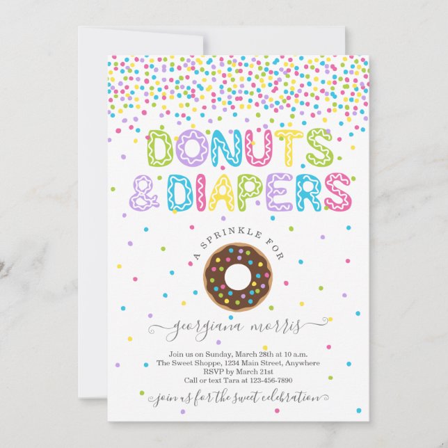 Donuts and Diapers Sprinkle Baby Shower Invitation (Front)