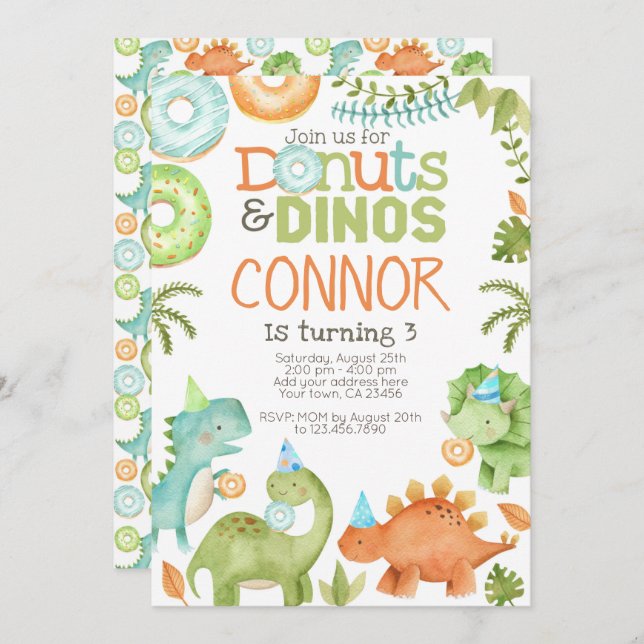 Donuts and Dinos Invitation (Front/Back)
