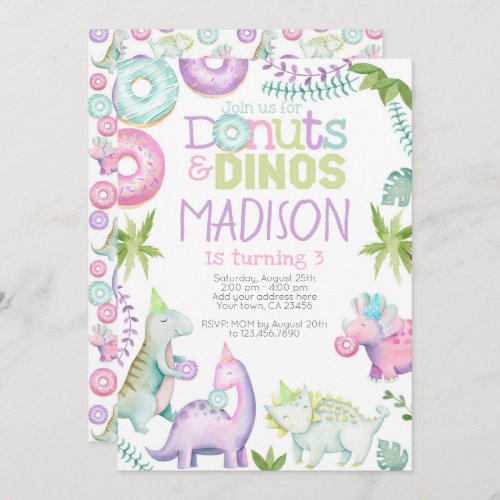 Donuts and Dinos Invitation Pink  Lavender