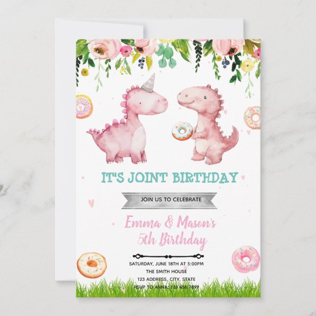 Donuts and Dinosaurs girl invitation (Front)