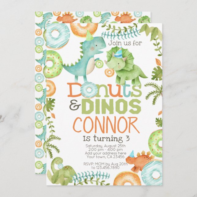 Donuts and Dinosaurs Invitation (Front/Back)