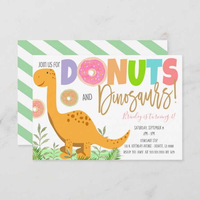 Donuts and Dinosaurs Party Invitation (Front/Back)