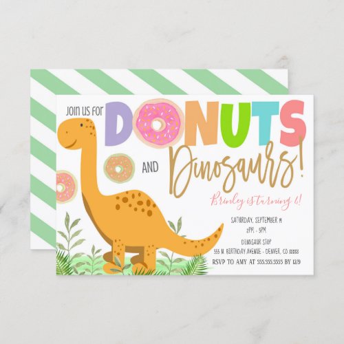 Donuts and Dinosaurs Party Invitation