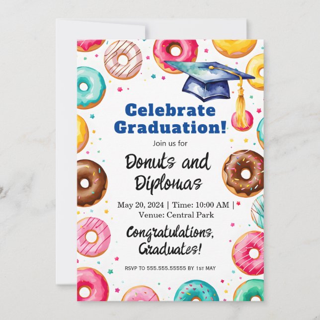 Donuts and Diplomas – Graduation Party Decor  Invitation (Front)