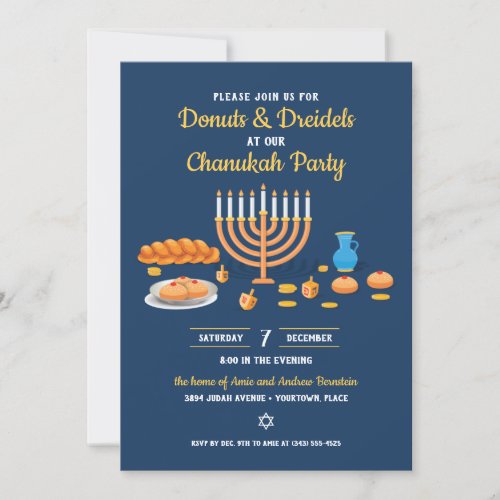 Donuts and Dreidels Hanukkah Holiday Party Invitation