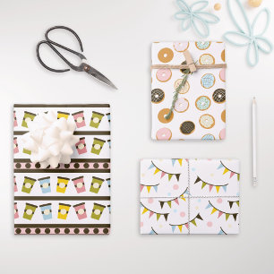 Donuts and Garlands Pastel Bakery Birthday Wrapping Paper Sheets