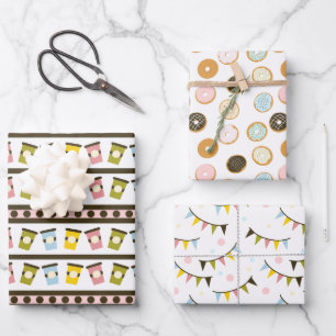 Donuts and Garlands Pastel Bakery Birthday Wrapping Paper Sheets