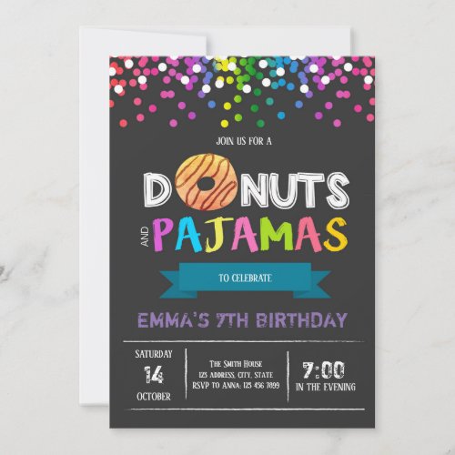 Donuts and pajamas birthday invitation