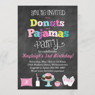 Donuts and Pajamas Chalkboard Style Invitation
