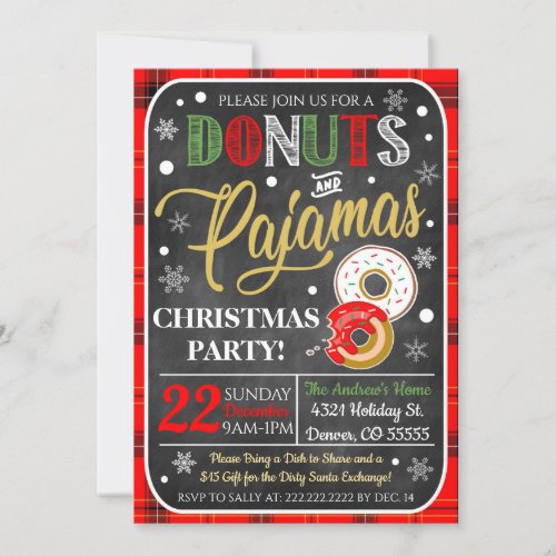 Donuts And Pajamas Christmas Party Invitation