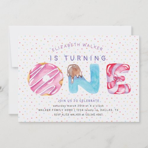 Donuts and Sprinkles first birthday invitation