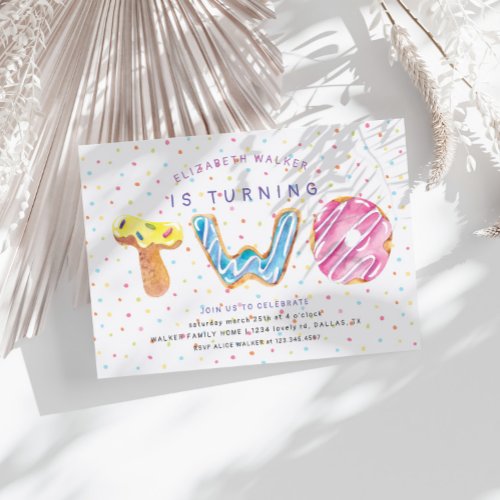 Donuts And Sprinkles Second Birthday Invitation