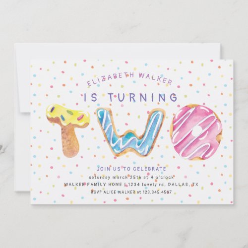 Donuts and Sprinkles second birthday invitation