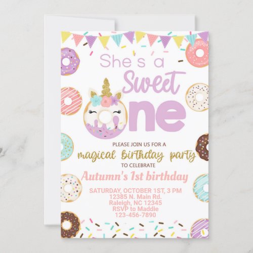 Donuts and unicorn girl birthday invitation invitation
