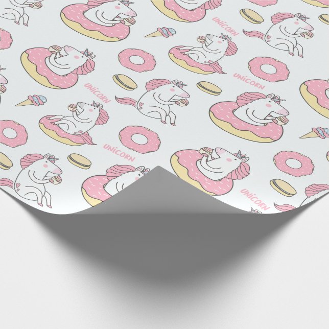 Donuts and Unicorns Whimsical Pattern Wrapping Paper (Corner)