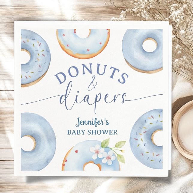 Donuts Baby Shower Boy Blue Brunch Paper Napkin (Creator Uploaded)
